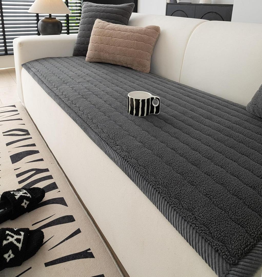 ZQFFB Washable Pet Couch Cover Non-Slip Sofa Covers for Dogs Pet-Friendly Soft Sherpa Dog Couch Protector Mat for Sofa (27.6x70.9, Grey)