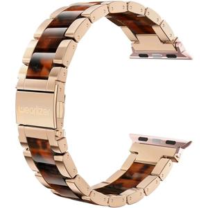 Wearlizer Tortoise Compatible with Apple Watch Band 38/40/41/42mm Womens, Replacement Stainless Steel Strap Fashion Resin Wristband Bracelet iWatch Series 11 10 9 8 7 6 5 4 3 SE/Ultra 3 2 1-Rose Gold