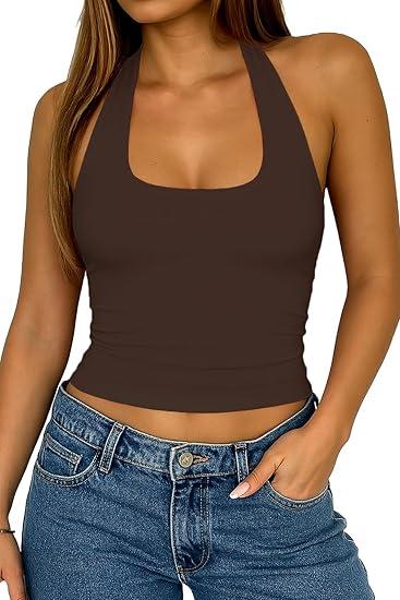ForeFair Backless Halter Tops for Women - Summer Tank Top Casual Open Back Cute Sleeveless, Size: Small