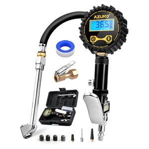 AZUNO Digital Tire Inflator with Pressure Gauge, 200 PSI, Heavy Duty Air Compressor Accessories, with Rubber Hose Lock on Air Chuck and Quick Connect Coupler, Comes with a Portable Carrying Box