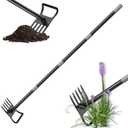 Garden Hoe - Stirrup Hoe and Rake 2 in 1, Heavy Duty Garden Hoe for Weeding with Adjustable Handle 17-60 Inch, Garden Hula Hoe with Rake, Ring Stirrup Hoe Weeder, Black