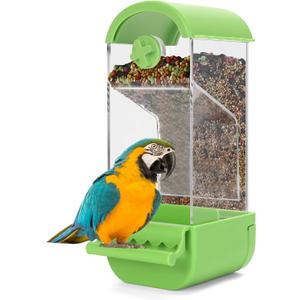 Yummy Sam No Mess Automatic Bird Feeder with Perch for Cage, Acrylic Transparent Bird Cage Feeder Parrot Seed Feeders Food Container Cage Accessories for Small Medium Birds Parrot Cockatoo Canary 