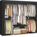 MOGELAFOO 64.5" Closet Wardrobe, Portable Closet for Bedroom, Freestanding Clothes Rack with Non-Woven Fabric Cover, 5 Hanging Rods, 6 Storage Shelves, Clothes Storage Organizer, Black