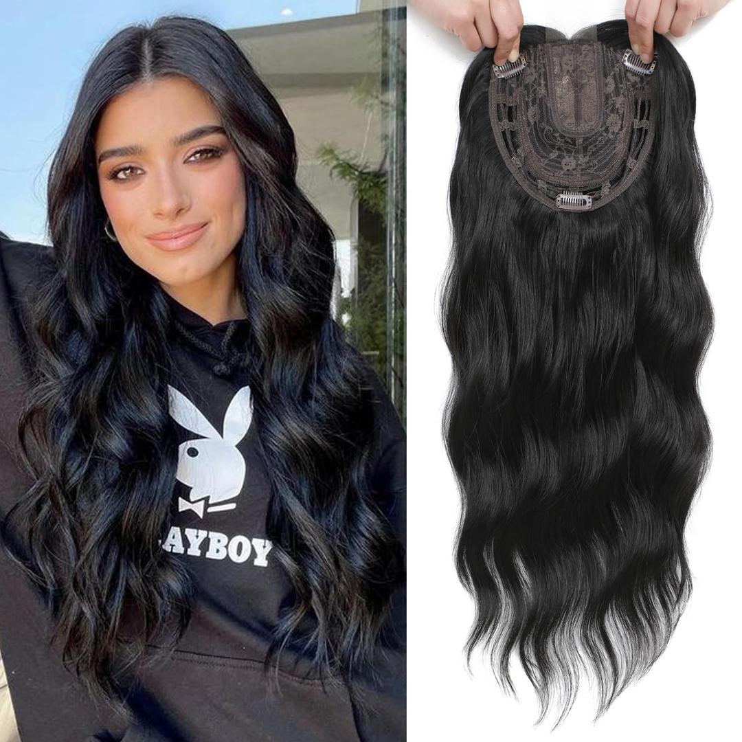 Hair Toppers for Women 20" Wavy Hair Topper 6.5"x6.5" Base Hairtoppers for Women with Thinning hair Synthetic Hairpieces Wavy Clip in