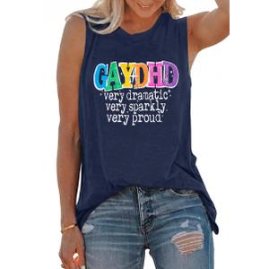 Pride Shirts for Women Pride Month Rainbow Graphic T-Shirt Pride Tank Top LGBTQ Equality Shirts (Blue, XXL)