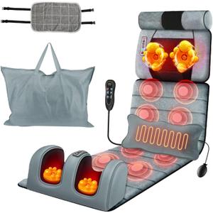 KOCASO Full Body Massage Mat with Heating, Vibration & Kneading - Back Neck Massager with Heat, Foot Massager, Lumbar Pillow & Head Pillow - Massage Chair Pad for Relaxation & Stress Relief (76.38 x 20.47 x 5.9 Inch)