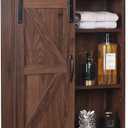 RUSTOWN Farmhouse Wood Wall Storage Bathroom Cabinet with Sliding Barn Door, Rustic Medicine Cabinet with Adjustable Shelf, 3-Tier Vintage Cabinet for Kitchen Dining, Bathroom, Living Room (Walnut)