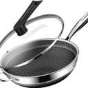 Hybrid 14.5Inch 316 Stainless Steel Pan, PFOA Free Non-Stick Wok, Dishwasher Oven Safe, Stay Cool Handle Skillet, Works with Induction Cooktop/Ceramic/Gas/Electric Stove