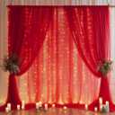 1010ft Red Tulle Backdrop Curtain with Lights String for Parites, Sheer Photo Backdrop Curtains for Wedding Party Photography Background