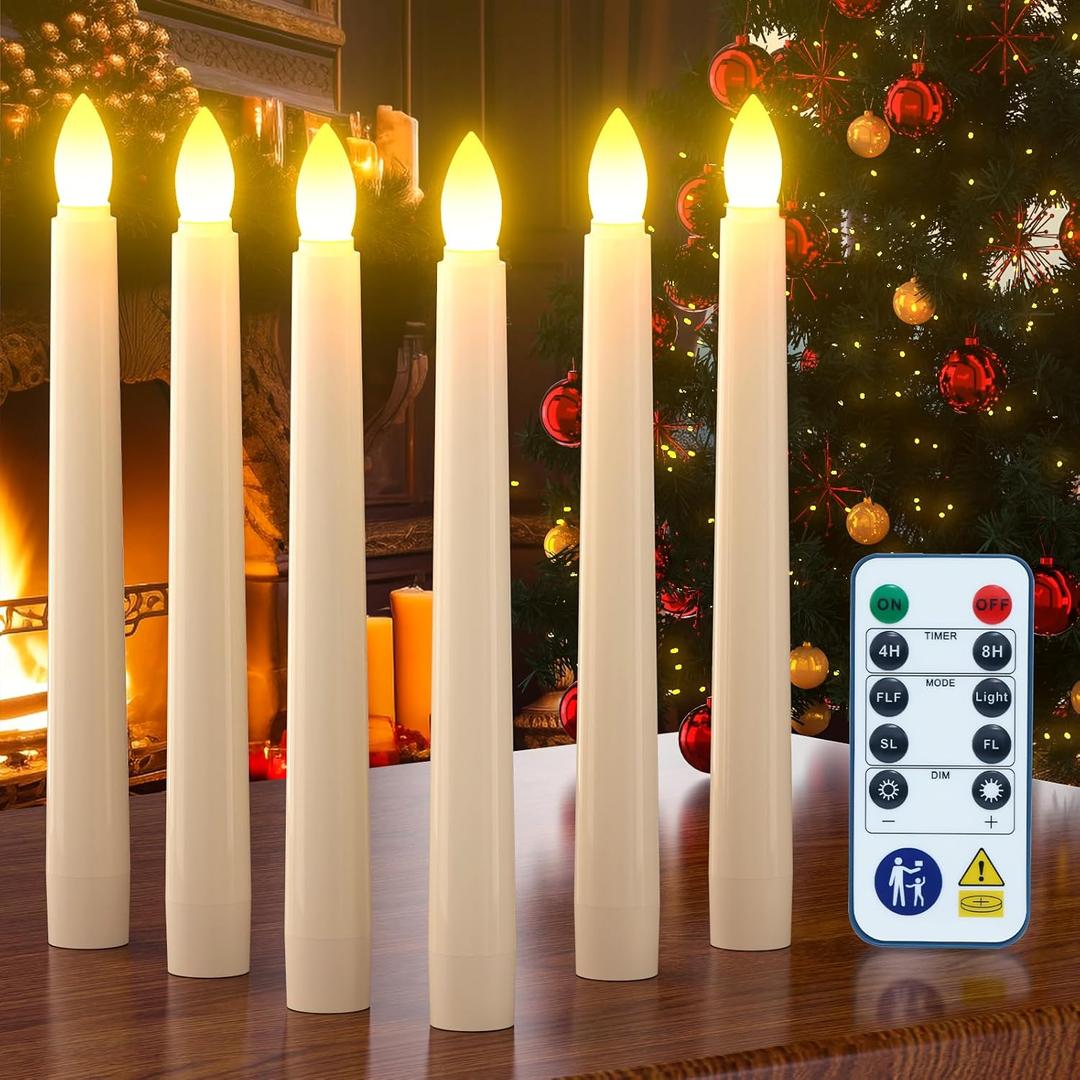 PChero Flameless Candles with Remote Timer, 7.9" Ivory Battery Operated LED Taper Dripless Floating Flickering Candles for Wedding Halloween Thanksgiving Christmas Themed Party Valentines Decorations