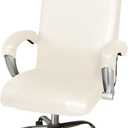 ITFRO Waterproof Office Chair Cover with Armrest Covers PU Leather Computer Desk Chair Cover with Zipper Universal Rotating Gaming Chair Slipcover High Back Chair Seat Protector (Cream White)