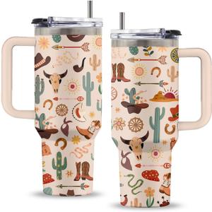 Cowgirl Gifts for Women, 40 Oz Cowgirl Tumbler with Handle & Straw, Cow Stuff, Thanksgiving Christmas Birthday Gift for Cowboy Women Men, Stainless Steel Cowboy Cup, 1 PCS