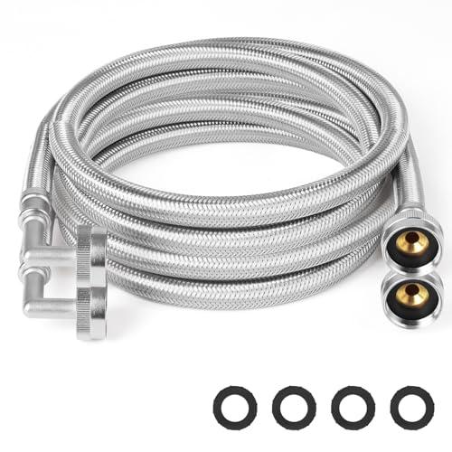 KEOKLE Washing Machine Hoses,8ft 2pack 3/4" Stainless Steel Braided Washer Hoses 90 Degree Eblow Burst Proof Water Supply Lines Universal Fit to Hot and Cold Connection