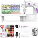 Sewing Machine for Beginners [Full Set] with Finger Guard and Fabric Bundles - Mini Sewing Machine with Sewing Kits, Foot Pedal, US Adapter and Extension Table