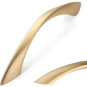 Amerdeco 10 Pack Brushed Brass 3.75 Inch(96mm) Hole Centers Kitchen Arch Twisted Cabinet Pulls Cabinet Hardware Kitchen Handles for Cabinets Cupboard Handles Drawer Pulls ZH0048