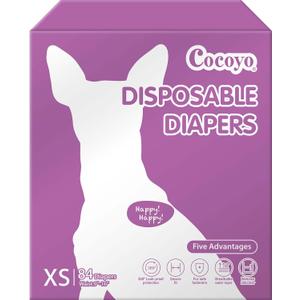 COCOYO Disposable Female Dog Diapers X-Small Size, 84 Count, Super Absorbent, Breathable, Wetness Indicator