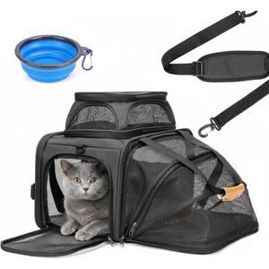 JUNGYOON Cat Carrier, Expandable Airline-Approved Soft-Sided Pet Travel Bag for Cats, Small Dogs & Small Pets, Breathable Mesh Design with Multi-Pockets & Fleece Pad (Dark Grey)