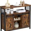 VASAGLE Buffet Cabinet, Coffee Bar Storage Cabinet, Sideboard with 2 Sliding Barn Doors, Adjustable Shelves, 13 x 39.4 x 31.5 Inches, for Living Room, Rustic Brown and Ink Black ULSC092B01