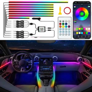 Car LED Strip Lights, Interior Acrylic LED Lights for Car with Dynamic Rainbow Dream Color Chasing, Ambient Lighting Kits Music Sync (8 in 1(6 * 29.5+43.3+14.5 inches))