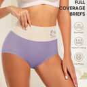 Women's Cotton Underwear High Waisted Tummy Control Soft Stretch Briefs Full Coverage Panties 5 Pack (L)