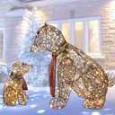 Lighted Rattan Polar Bear Family 2PCS - Large All-Weather Light Up Outdoor Christmas Dcor for Front Yard and Lawn with 140 LED Lights, Zip Ties, Extension Cord, and Ground Stakes