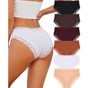 Knowyou Cotton Underwear for Women Cheeky Bikini Womens Underwear Pack Sexy Lace Wasit Hipster Brief Panties for Ladies-XL