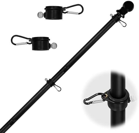 HOOSUN 6 FT Flag Pole Kit with 2 Rotating Rings and Flag Pole Clips,Flag Poles for Outside House,Black Stainless Steel Adjustable Pole for Commercial Or Residential