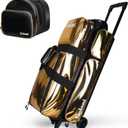 4 Ball Bowling Bags with Wheels,3 Ball Bowling Bag + 1 Ball Tote,Separate Shoe Compartment for Shoes (Up To US Men Size 16) (Gold)