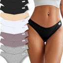 FINETOO Womens Cotton Underwear Sexy Stretch Bikini Panties Low Rise Hipster Ladies Soft V-Waist Cheeky L 9 counts