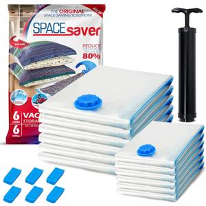 12 Pack Variety Vacuum Storage Bags for Comforters, Blankets & Clothes Vacuum Sealed Compression Bags with Hand Pump Space Saver Storage Bags for Bedding, Moving, Travel & Organization (6S & 6L)