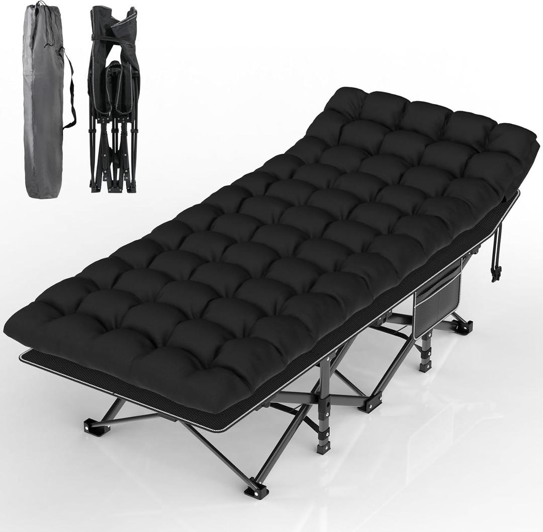 Suteck Camping Cot, Folding Camping Cot Bed for Adults Sleeping 1200D Double Layer Oxford Portable Folding Outdoor Cots for Camping W/Soft Pad Carry Bag for Home Office Nap Beach Travel (75"28"15")
