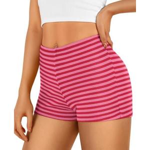 Trendy Queen Pajama Shorts Women Micro Low Rise Striped Boxers Trendy Spandex Bottoms 2025 Comfy Summer Lounge Sleepwear, S, Redpink