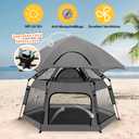 Instant Pop Up Baby Playpen with UV Canopy & Safety Lock, Portable Outdoor Beach Tent Play Yard for Toddlers, Breathable Mesh & Carry Bag, Indoor & Backyard Use (Grey)