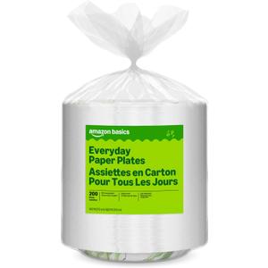 Amazon Basics Everyday Paper Plates, 8.62 Inch, Disposable, 200 Count
