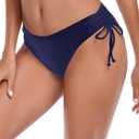 Colloyes Women's Drawstring Bikini Bottoms Full Coverage Low Waisted Swim Bottom (Navy Blue) S