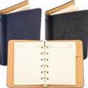 PATIKIL 6 Ring Binder Cover, 2 Pack A7 Leather Notebook Binder Mini Refillable Loose Leaf Personal Planner with 50 Sheets Line Paper, Blue/Black