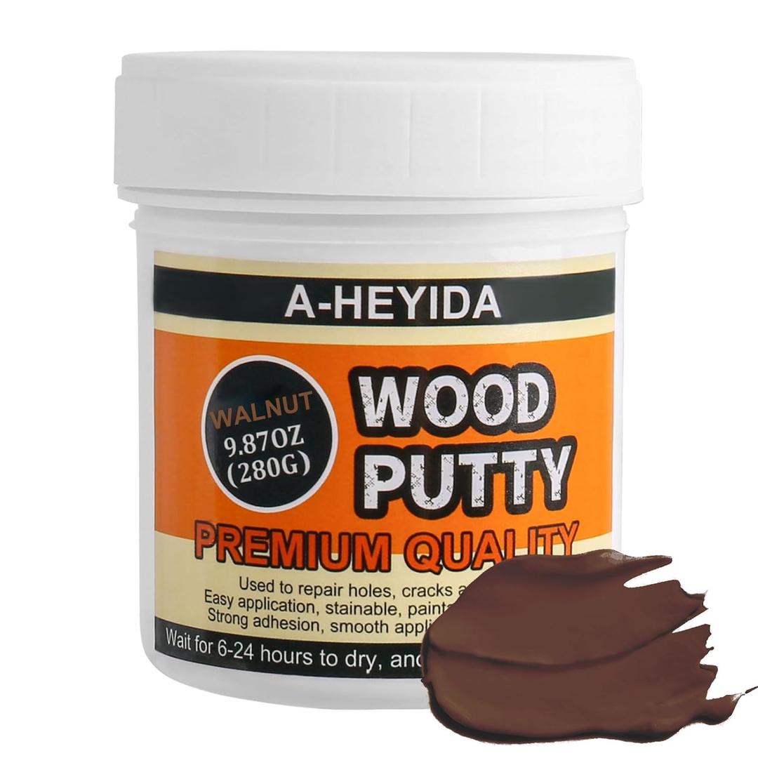 Walnut Wood Filler Putty - Paintable, Stainable Wood Repair Putty for Cracks & Holes on Furniture, Hardwood Floor, Door, Cabinet - Scratch Repair Kit (9.87 Ounce)