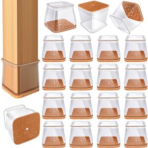 24 Pcs Chair Leg Floor Protectors for Hardwood Floors Square Silicone Covers to Protect Wood Tile Floors Felt Pads Furniture Leg Caps Non-Slip Reduce Noise (Fit:1-1/16"~1-5/8")