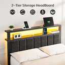 OLEVS Full Size Bed Frame with LED Lights & Charging Station, Modern Platform Bed with Upholstered Storage Headboard, No Box Spring Needed Easy Assembly