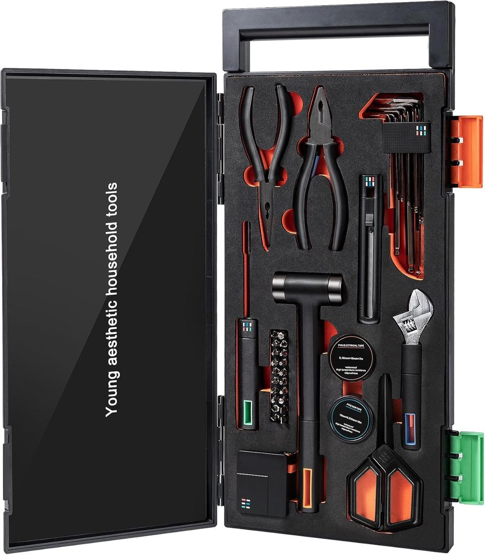 Piece Tool Set for Home, Portable Hand Tools Set Plating Processes Basic Repair Starting Toolbox with Storage Case for Office Car College Repairs Gift (39-Piece)