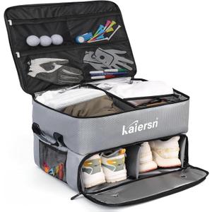 Golf Trunk Organizer, Waterproof Car Golf Locker with Separate Ventilated Compartment for 2 Pair Shoes, Golf Storage for Balls, Tees, Cap, Clothes, Gloves, Accessories, Gifts for Men, Women