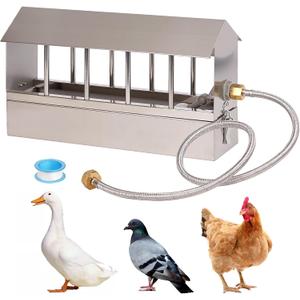 Automatic Chicken Waterer Stainless Steel Chicken Water Feeder Pigeon Water Dispenser with Float Valve Automatic Filling Water Poultry Waterer Fountain for Duck Goose Pigeon Quail