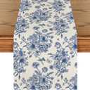 Artoid Mode Spring Navy Blue Floral Chinoiserie Table Runner, Seasonal Summer Kitchen Dining Table Decoration for Home Party Decor 13x72 Inch