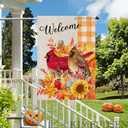 Welcome Fall Cardinal Birds House Flag 28x40 Double Sided Autumn Leaves Burlap Yard Flag for Thanksgiving Holiday Outside Decorations