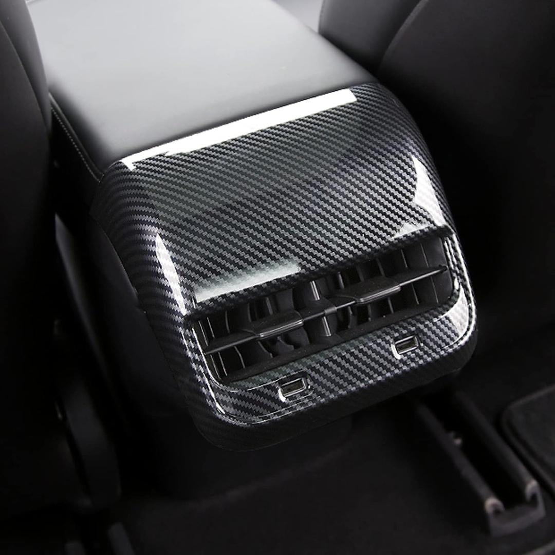 Carbon Fiber AC Vents Cover for Tesla Model 3 & Model Y, Rear Center Console Air Vent Trim for Tesla Accessories (Bright Carbon)