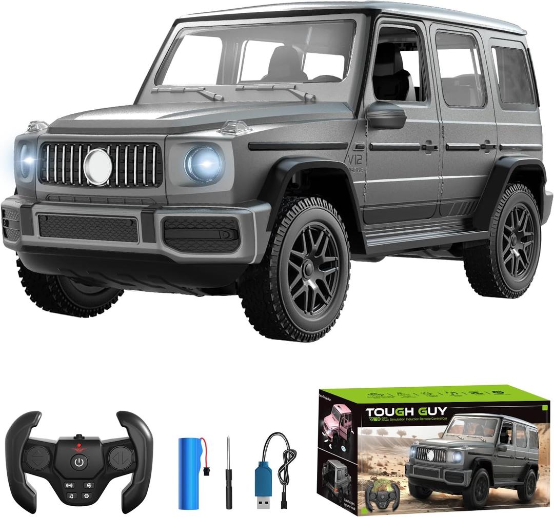 fisca Off-Road Remote Control Car, 1:14 Scale RC Off-Road Toy Car, Doors Open/Sound and Light, 2.4G Electric Jeep Simulation Induction Remote Control Car Light Music Gesture Induction Toy RC Truck