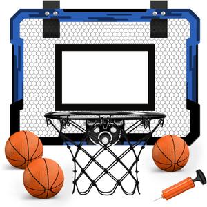 QDRAGON Mini Basketball Hoop, Over The Door Indoor, with 3 Balls/ Inflator/ Breakaway Rim, Basketball Toy Gifts for Kids and Adults, Suit for Bedroom/ Office/ Outdoor, Blue