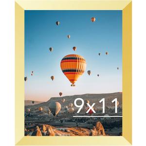 2 x JCJMY 9x11 Picture Frame Gold for Wall Hanging or Tabletop, Wall Mounting Horizontally or Vertically, 9 x 11 Wall Gallery Poster Photo Frame with Shatter Resistant Plexiglass, Gold