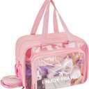 Waterproof Toiletry Bag Large Capacity Clear PVC Beach Tote Bag, Portable Unisex Travel Makeup Organizer for Swimming, Gym, and Vacation (PINK)