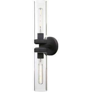 Pathson 2 Lights Cylinder Glass Wall Sconce, Hardwired Wall Vanity Lights with Double Tube Glass, Vintage Aluminum Wall Lamp Decor for Living Room Bedroom (Black 1-Pack)